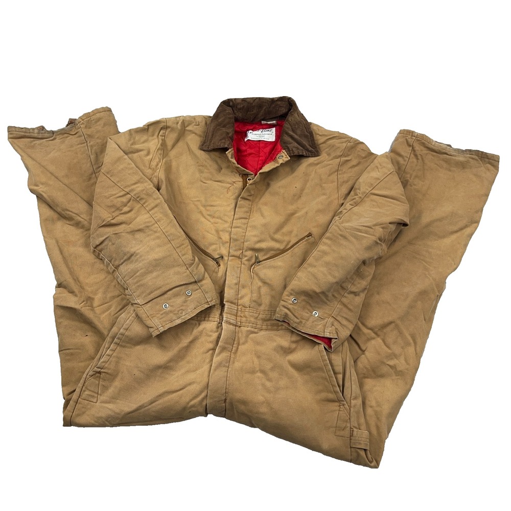 Walls Coveralls Men Medium Brown Duck Canvas Blizzard Pruf Insulated VTG Worn